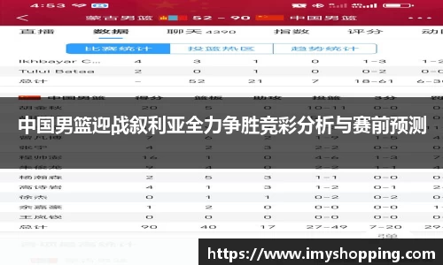 中国男篮迎战叙利亚全力争胜竞彩分析与赛前预测